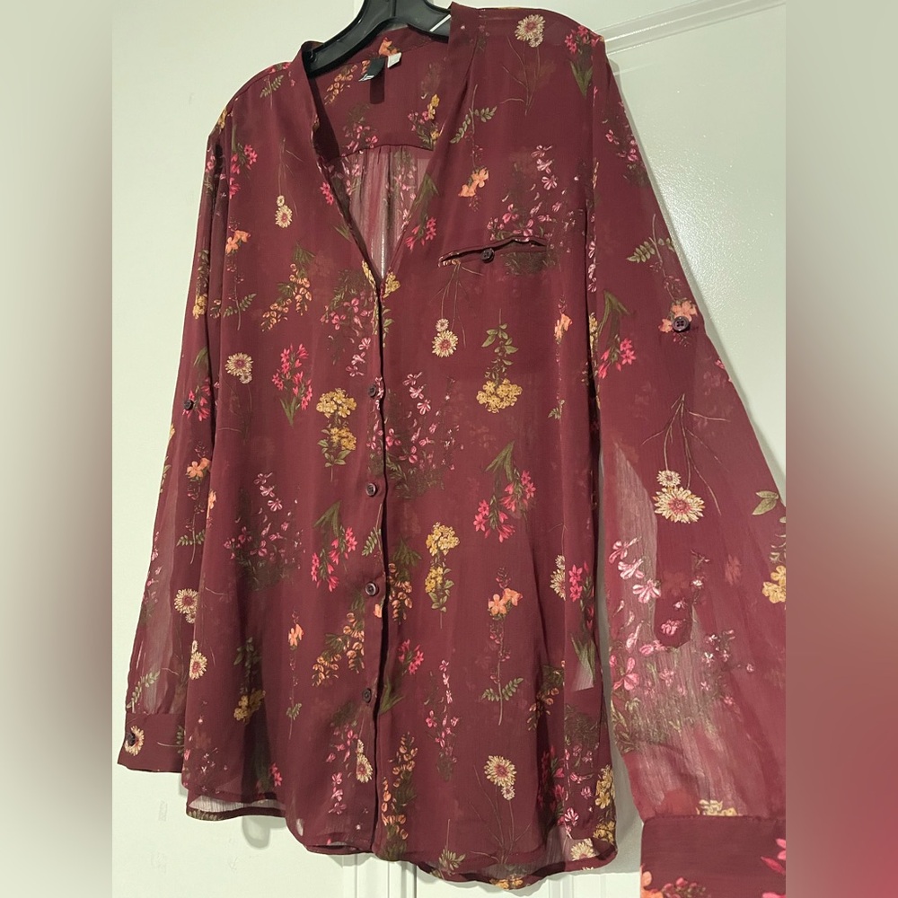 KUT from the Kloth Jasmine Chiffon Blouse Womens XL Sheer Feminine Roll Sleeve